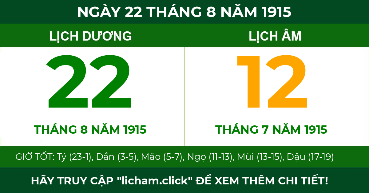 lịch âm ngày 22 tháng 8 năm 1915