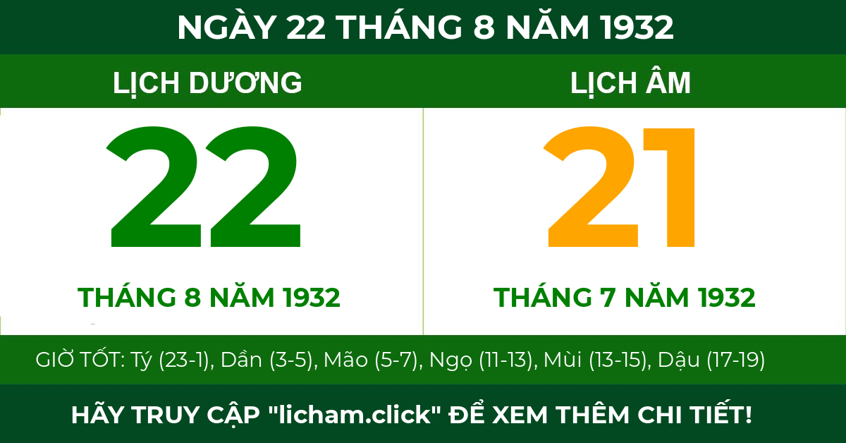 lịch âm ngày 22 tháng 8 năm 1932