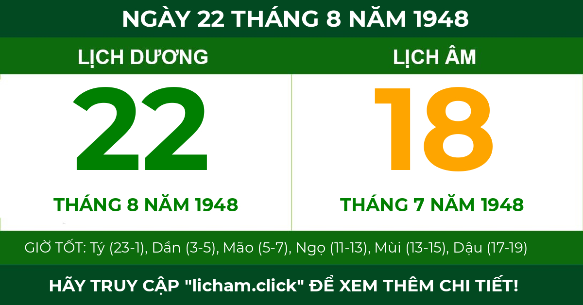 lịch âm ngày 22 tháng 8 năm 1948
