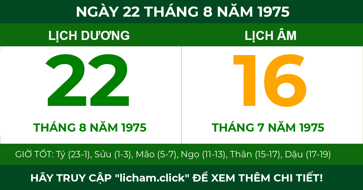 lịch âm ngày 22 tháng 8 năm 1975
