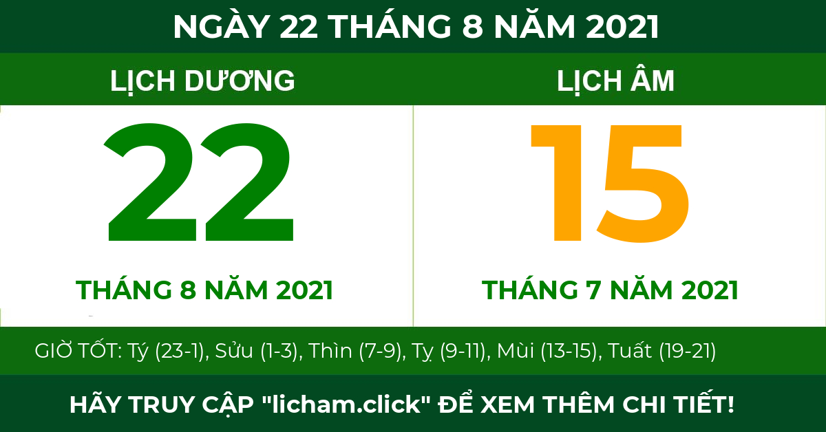 lịch âm ngày 22 tháng 8 năm 2021