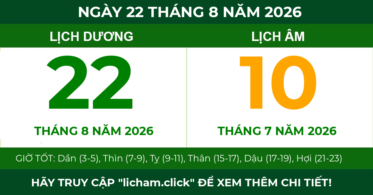 lịch âm ngày 22 tháng 8 năm 2026