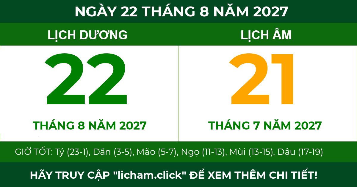 lịch âm ngày 22 tháng 8 năm 2027
