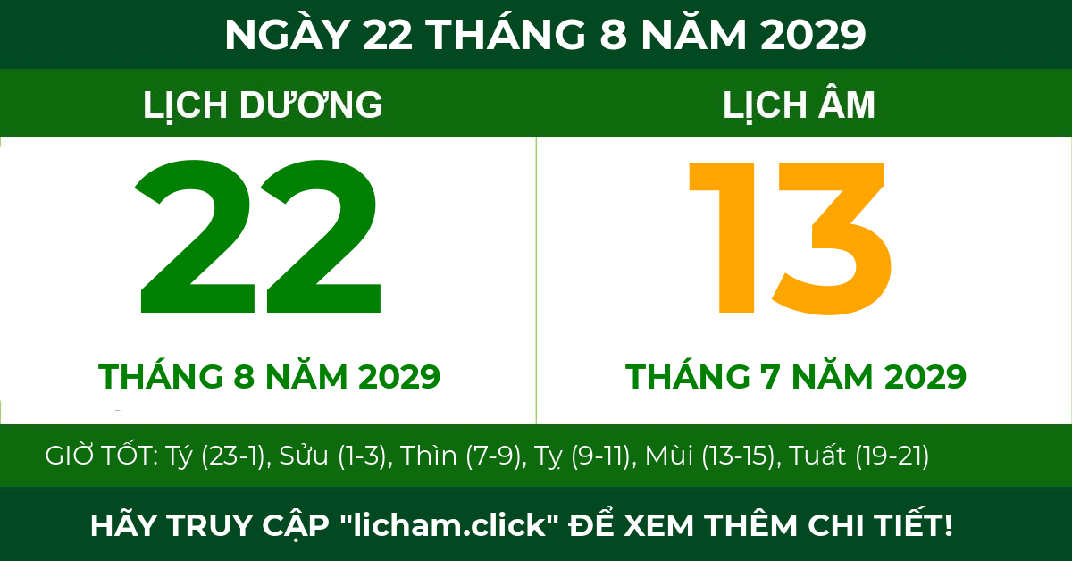 lịch âm ngày 22 tháng 8 năm 2029