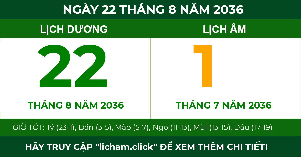 lịch âm ngày 22 tháng 8 năm 2036