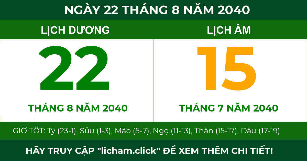 lịch âm ngày 22 tháng 8 năm 2040