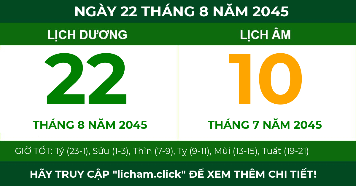 lịch âm ngày 22 tháng 8 năm 2045
