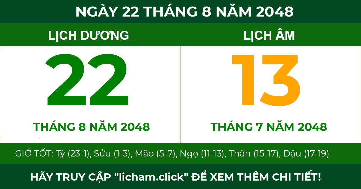lịch âm ngày 22 tháng 8 năm 2048