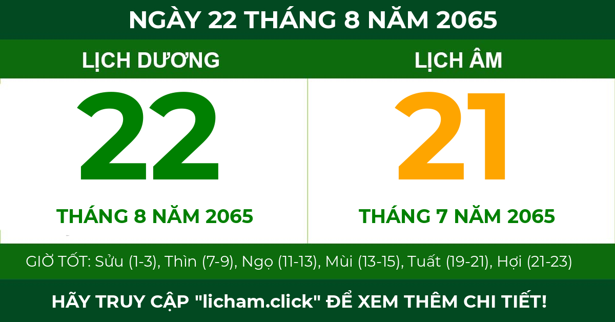 lịch âm ngày 22 tháng 8 năm 2065