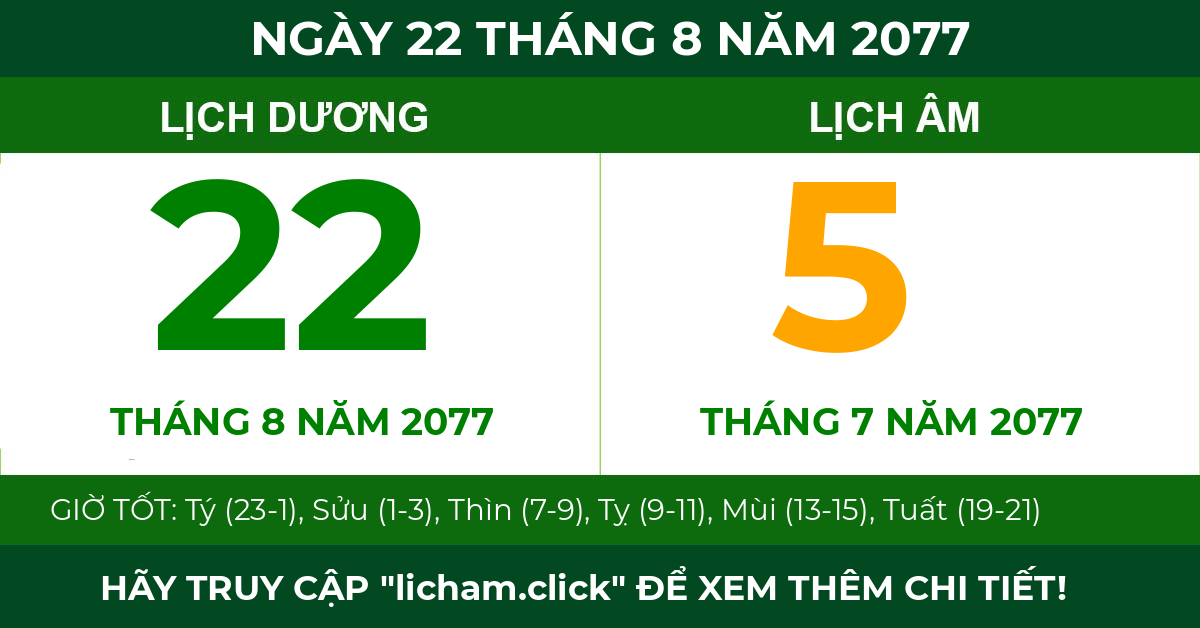 lịch âm ngày 22 tháng 8 năm 2077