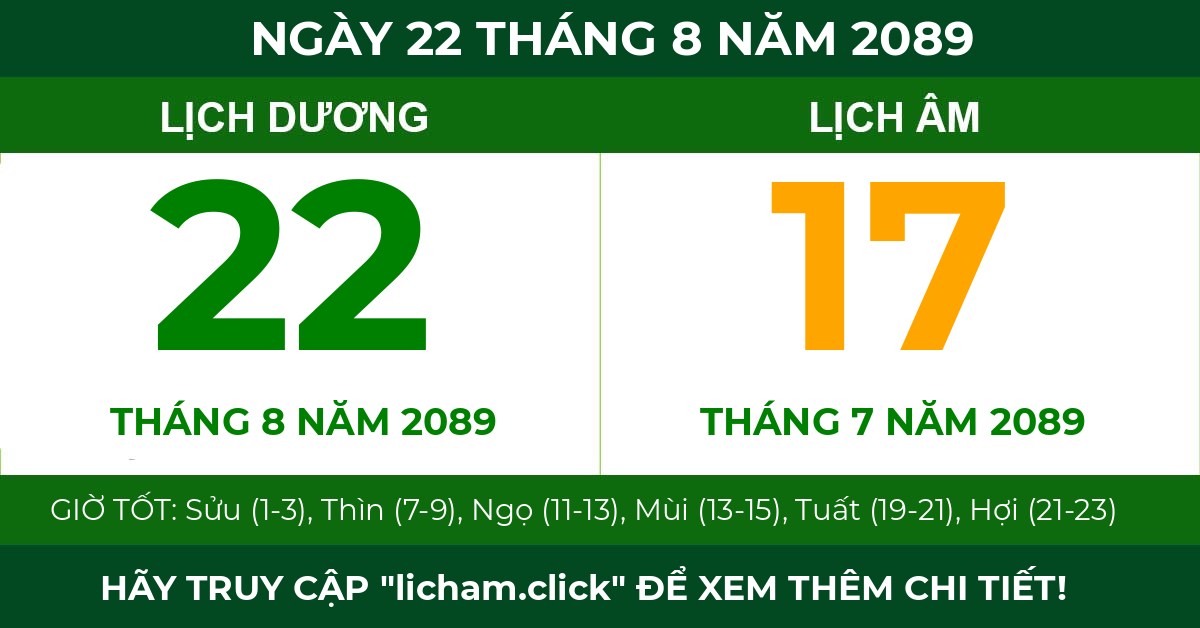 lịch âm ngày 22 tháng 8 năm 2089