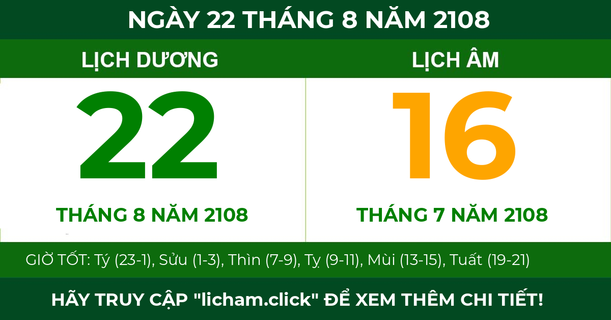 lịch âm ngày 22 tháng 8 năm 2108