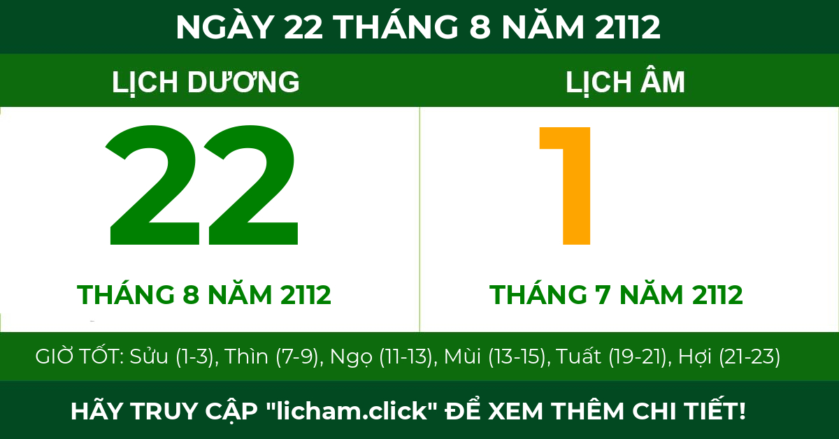 lịch âm ngày 22 tháng 8 năm 2112