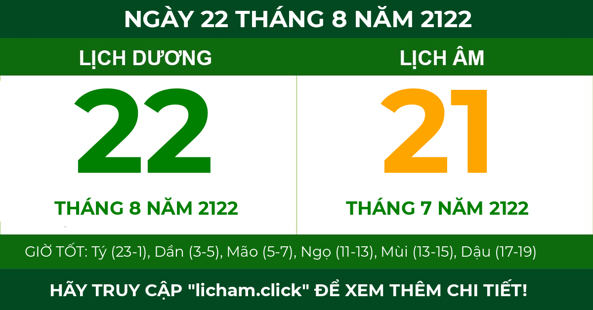 lịch âm ngày 22 tháng 8 năm 2122