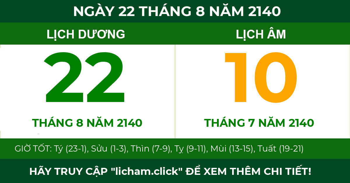 lịch âm ngày 22 tháng 8 năm 2140