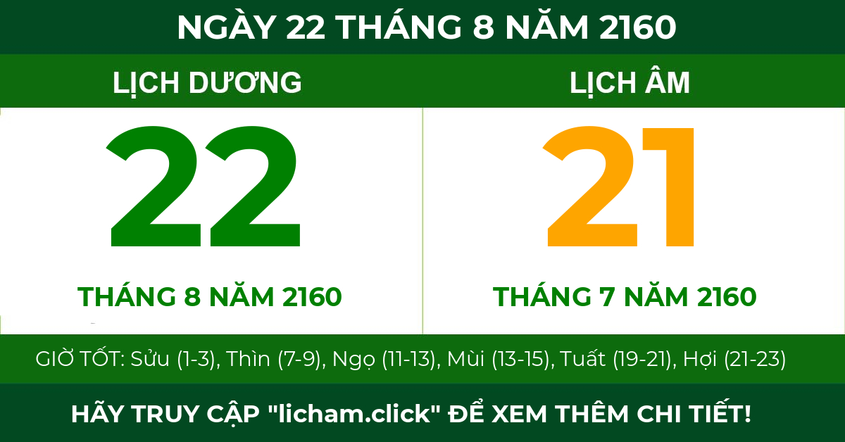 lịch âm ngày 22 tháng 8 năm 2160