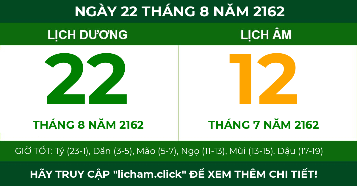 lịch âm ngày 22 tháng 8 năm 2162