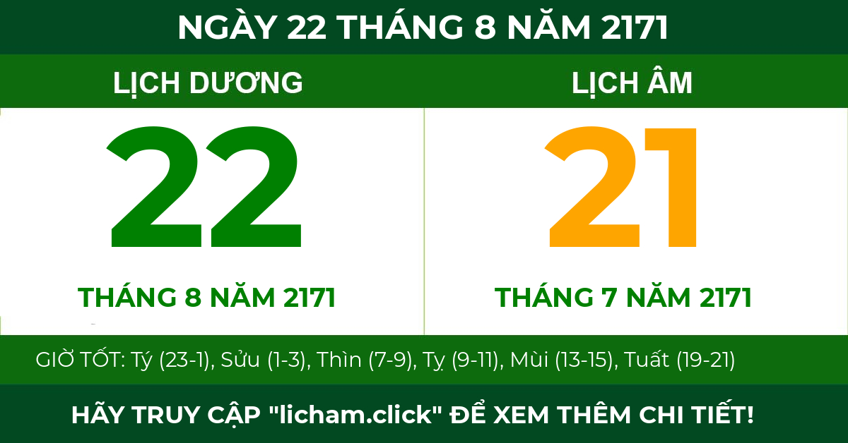 lịch âm ngày 22 tháng 8 năm 2171