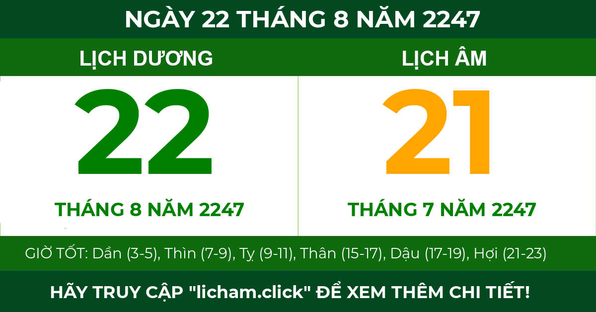 lịch âm ngày 22 tháng 8 năm 2247