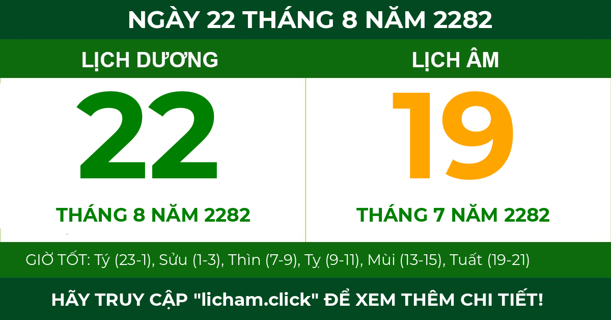 lịch âm ngày 22 tháng 8 năm 2282