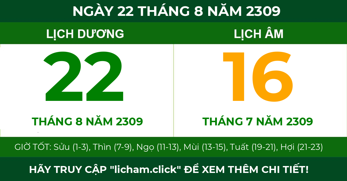 lịch âm ngày 22 tháng 8 năm 2309