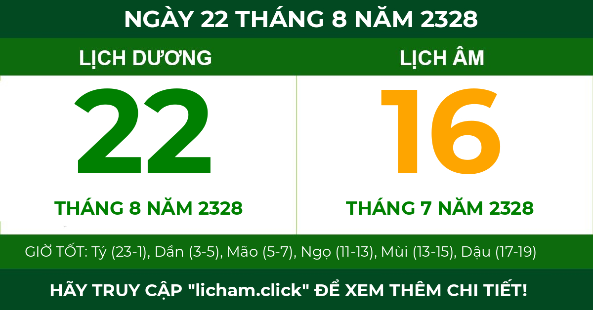 lịch âm ngày 22 tháng 8 năm 2328