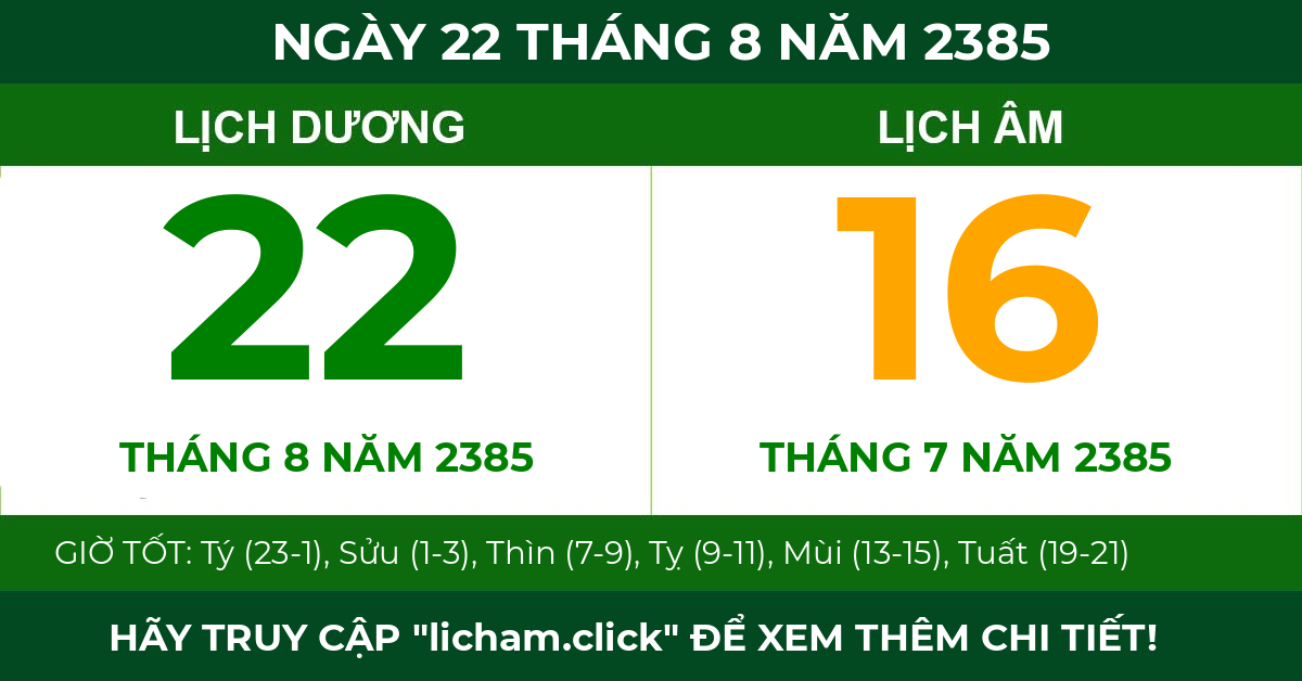 lịch âm ngày 22 tháng 8 năm 2385