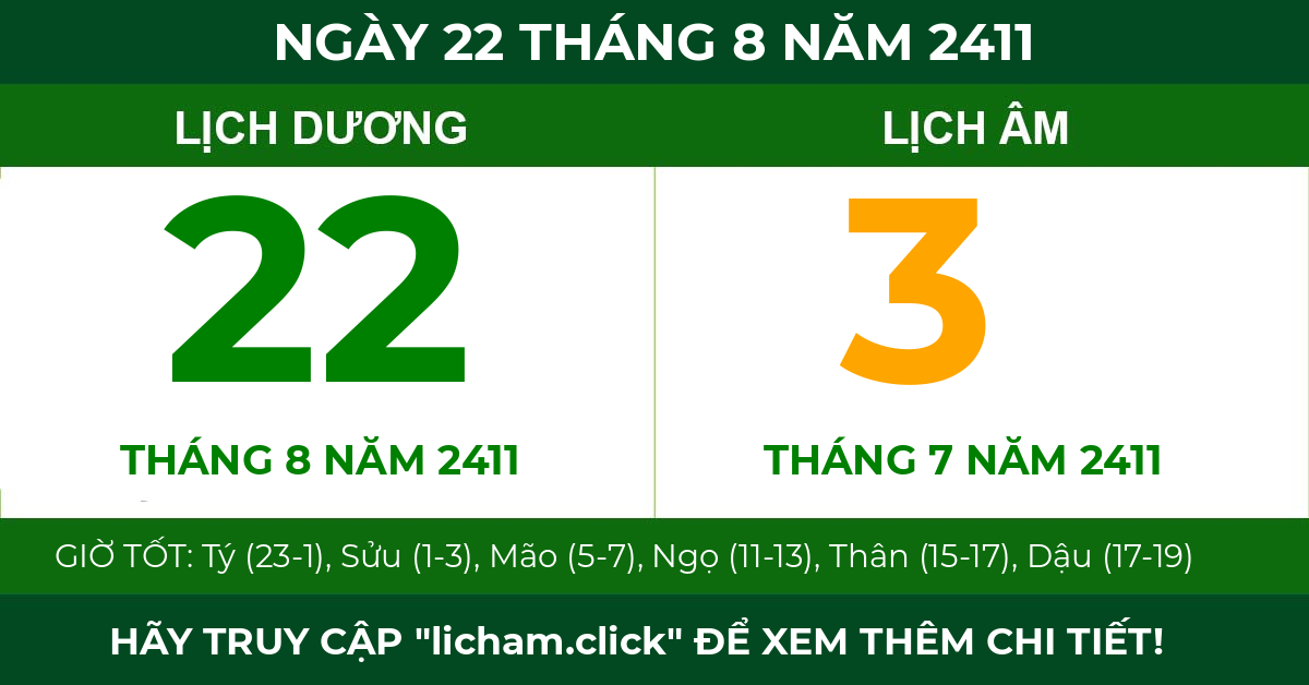lịch âm ngày 22 tháng 8 năm 2411