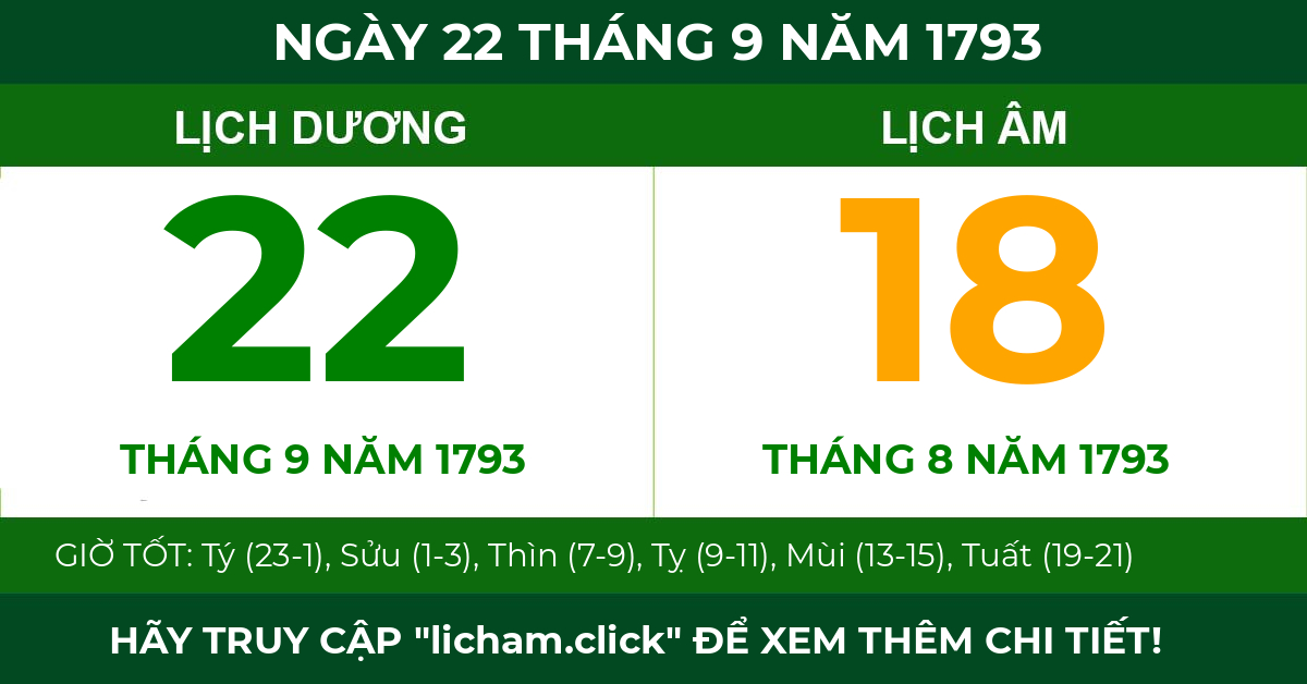 lịch âm ngày 22 tháng 9 năm 1793