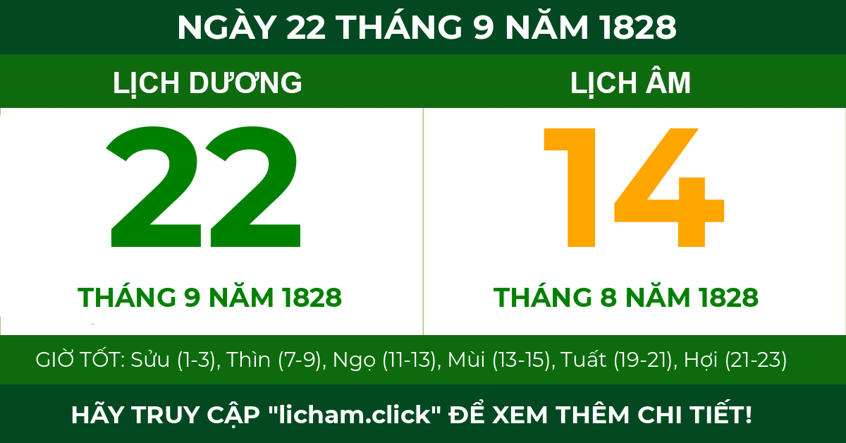 lịch âm ngày 22 tháng 9 năm 1828