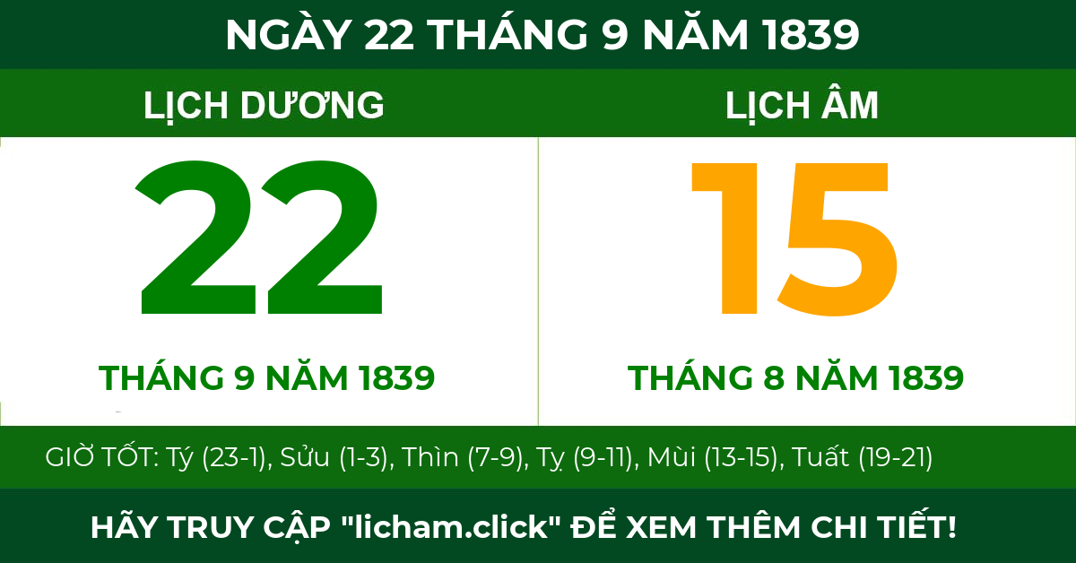 lịch âm ngày 22 tháng 9 năm 1839