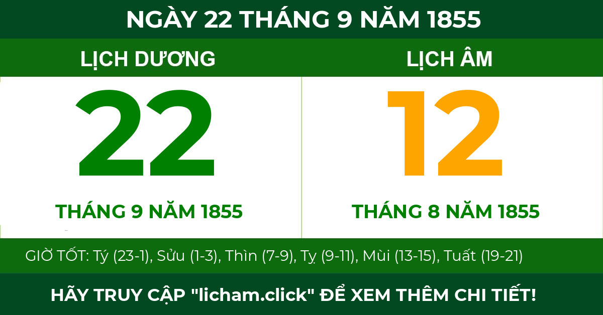 lịch âm ngày 22 tháng 9 năm 1855