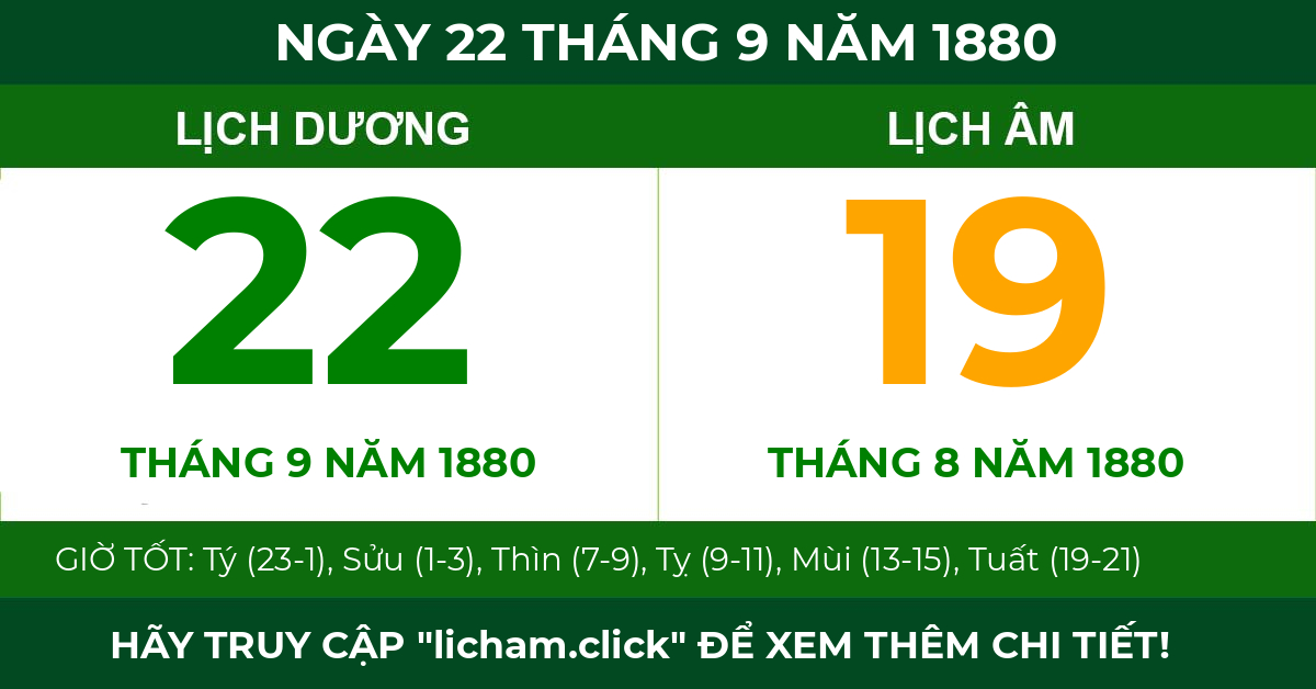 lịch âm ngày 22 tháng 9 năm 1880