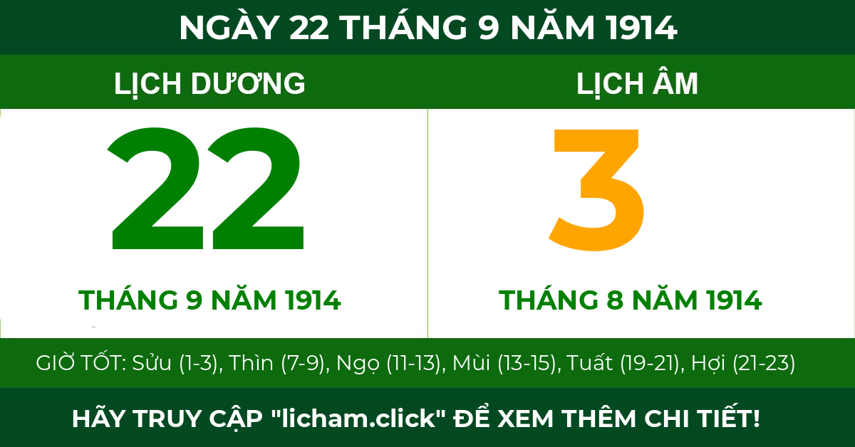lịch âm ngày 22 tháng 9 năm 1914