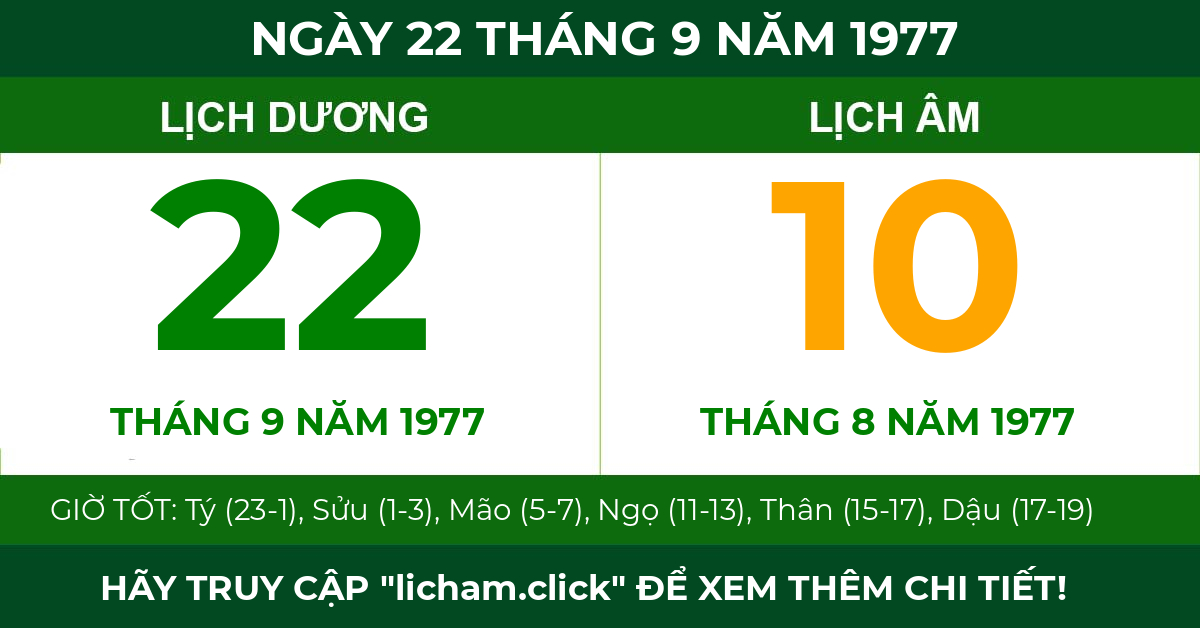 lịch âm ngày 22 tháng 9 năm 1977