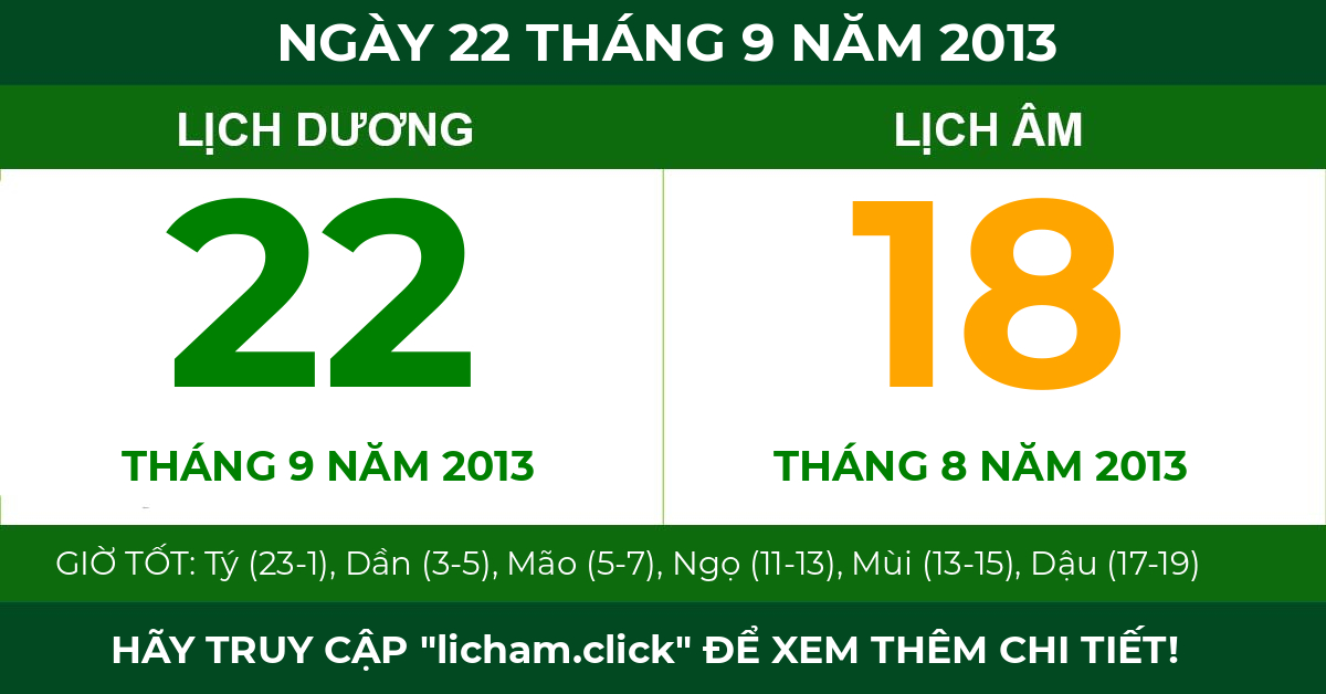 lịch âm ngày 22 tháng 9 năm 2013