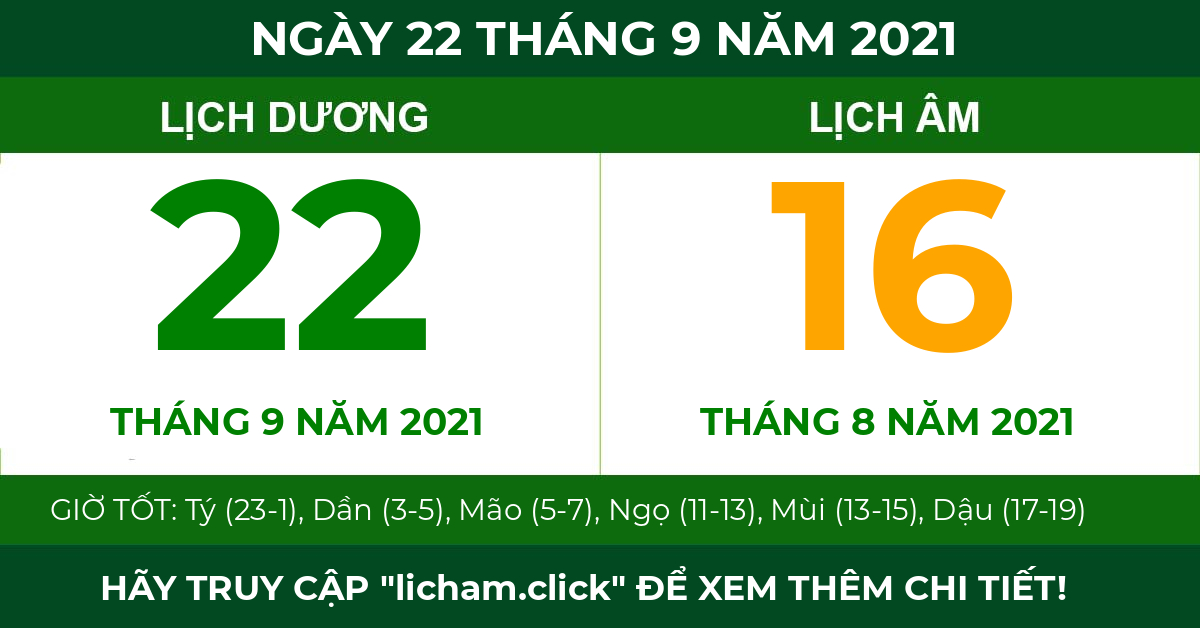 lịch âm ngày 22 tháng 9 năm 2021
