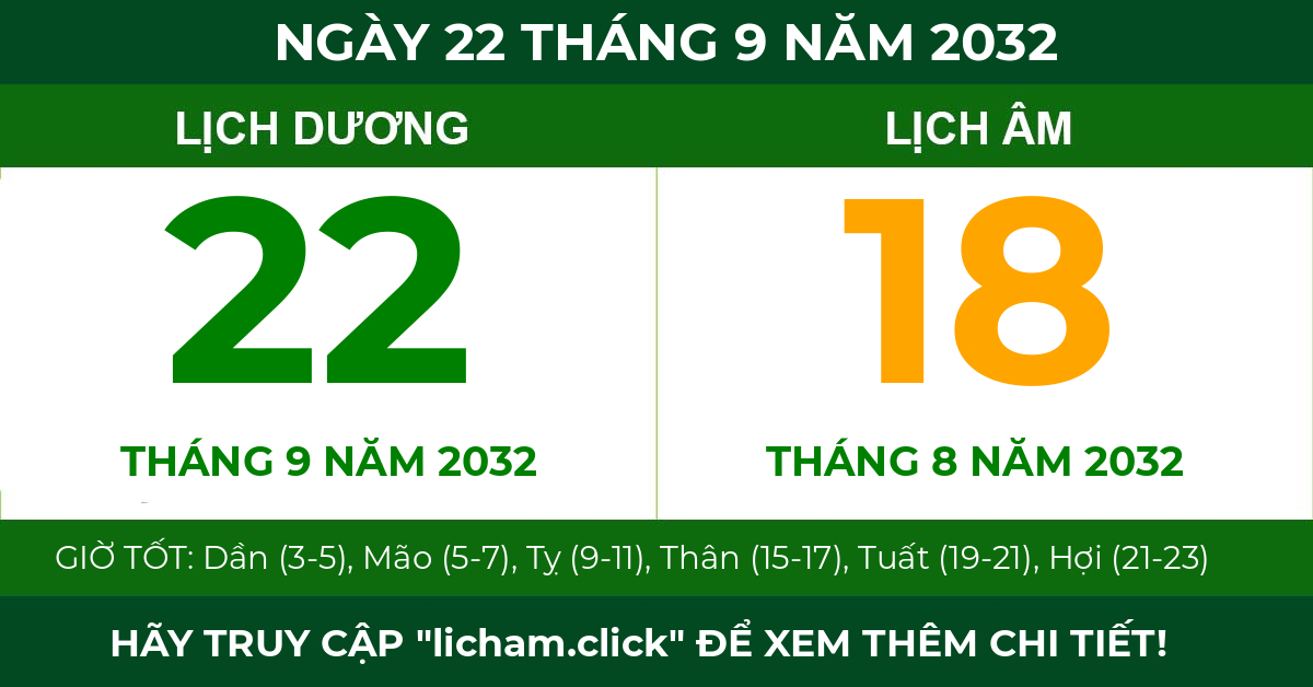 lịch âm ngày 22 tháng 9 năm 2032