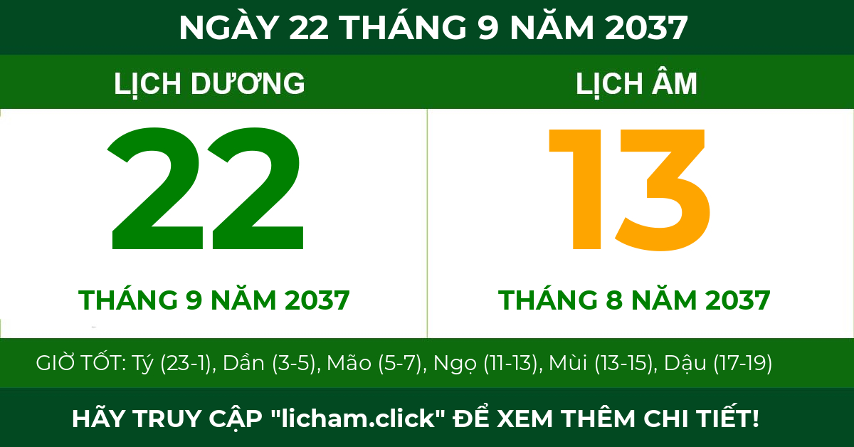 lịch âm ngày 22 tháng 9 năm 2037