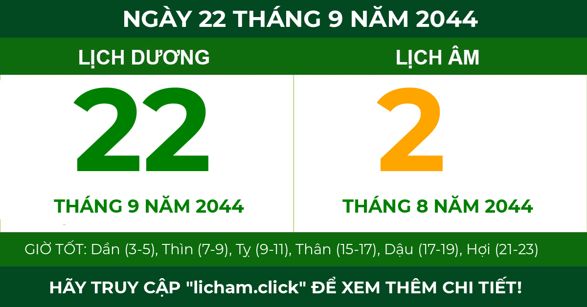 lịch âm ngày 22 tháng 9 năm 2044