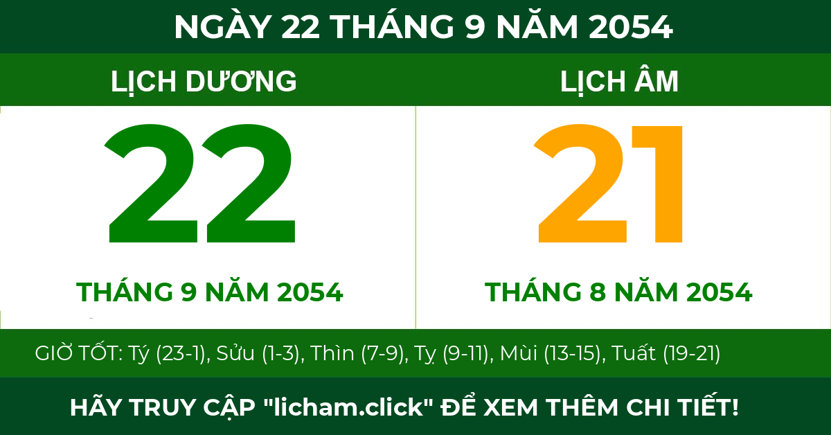lịch âm ngày 22 tháng 9 năm 2054