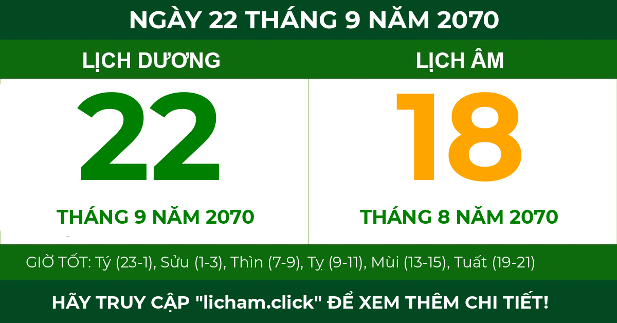 lịch âm ngày 22 tháng 9 năm 2070