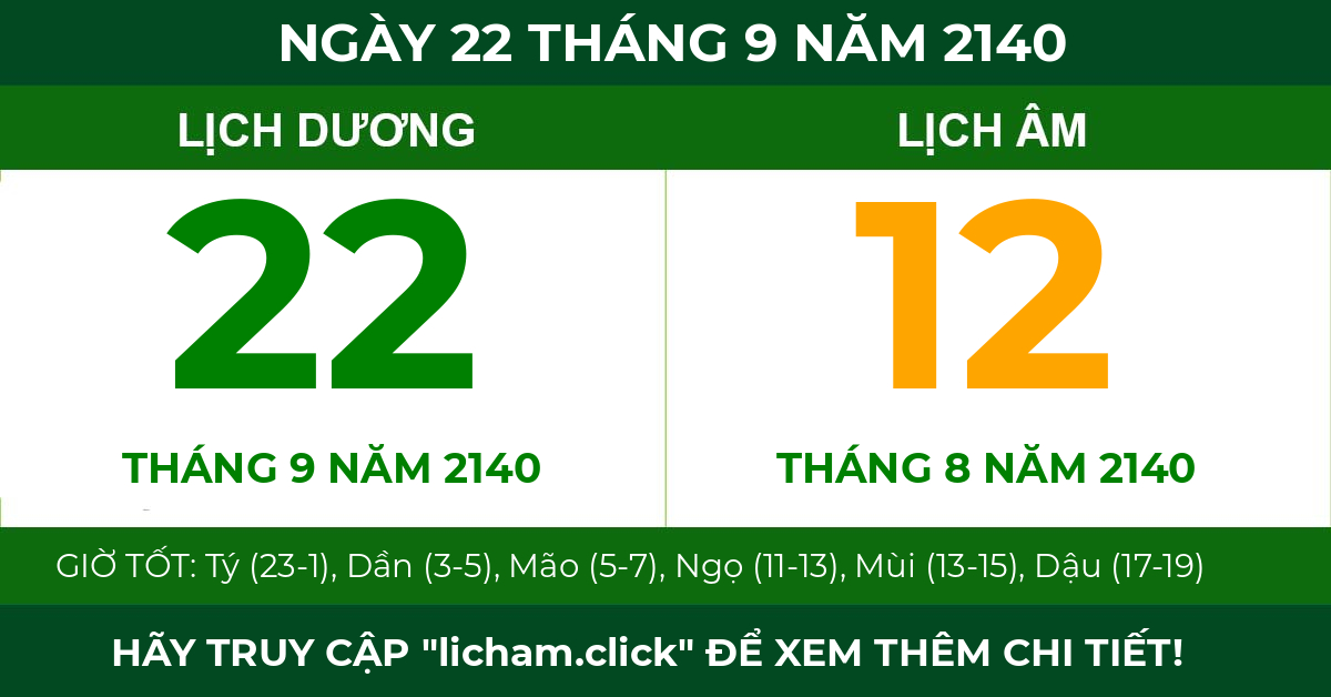 lịch âm ngày 22 tháng 9 năm 2140