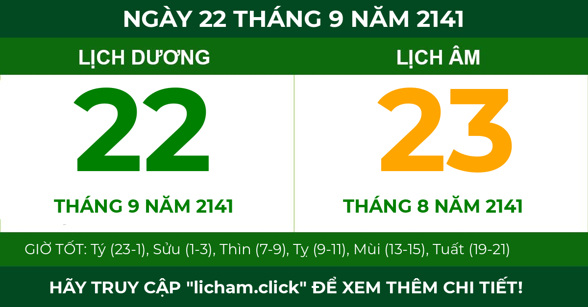 lịch âm ngày 22 tháng 9 năm 2141
