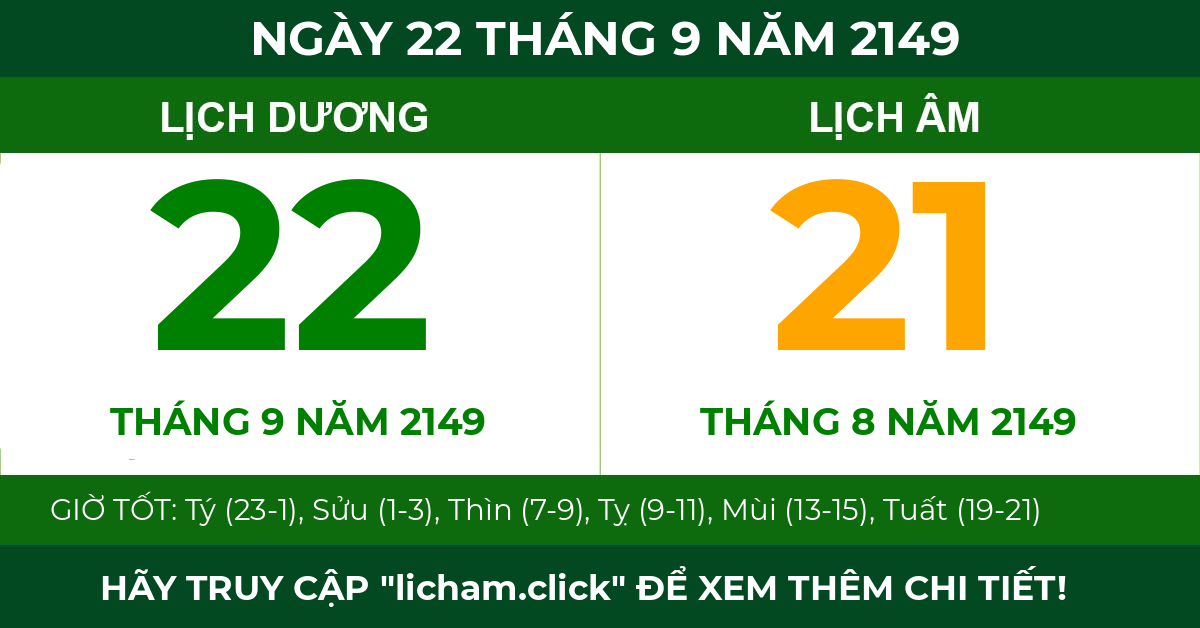 lịch âm ngày 22 tháng 9 năm 2149