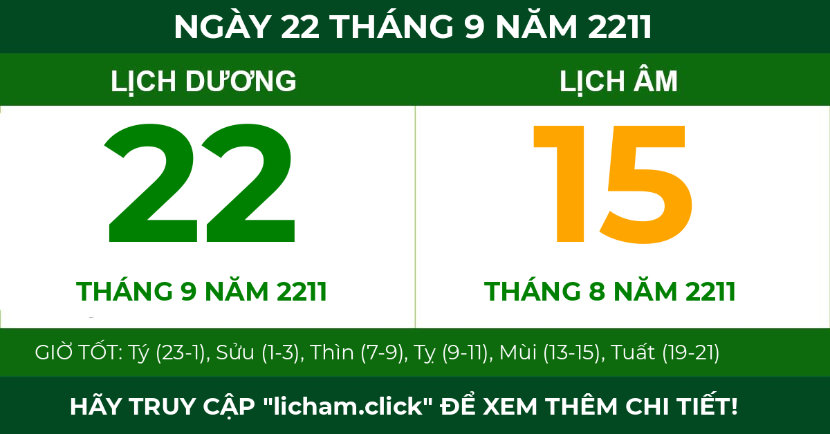 lịch âm ngày 22 tháng 9 năm 2211