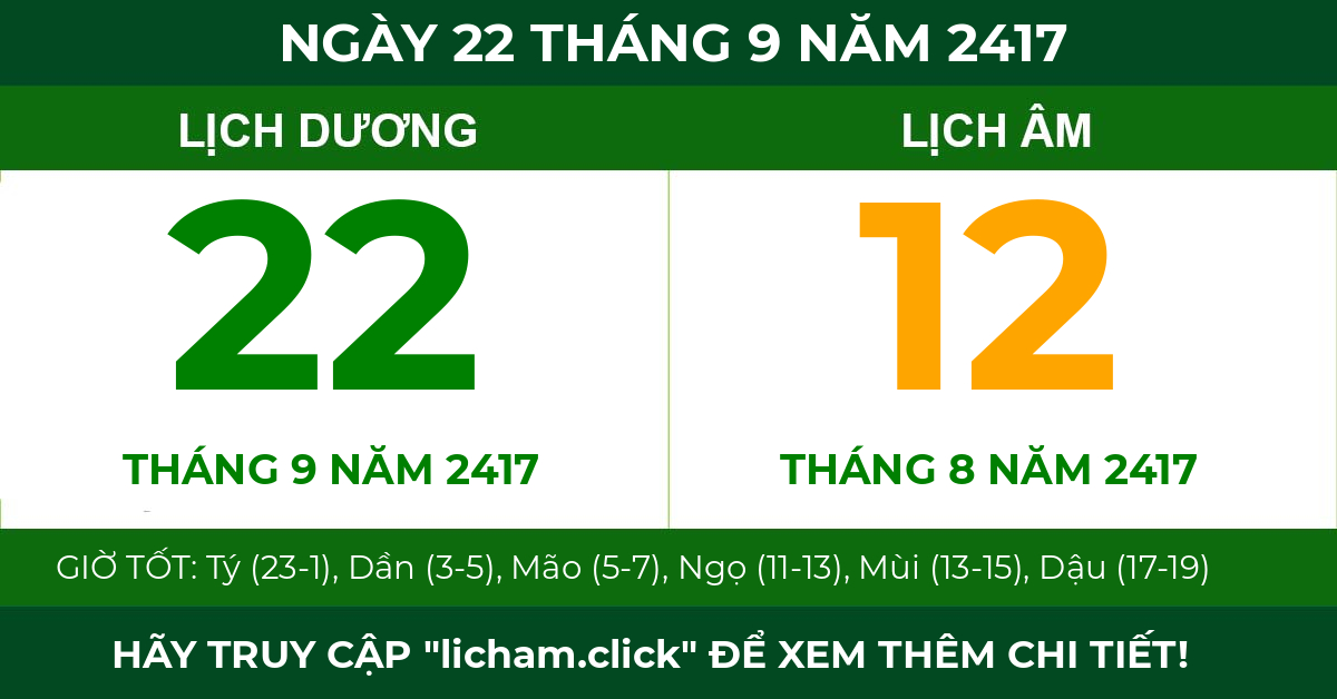 lịch âm ngày 22 tháng 9 năm 2417