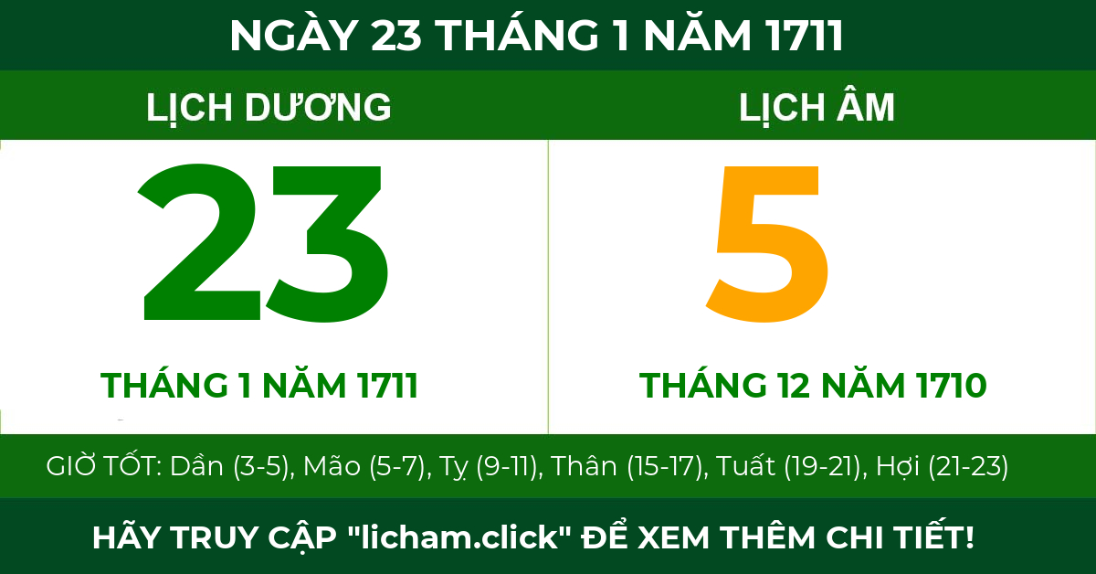 lịch âm ngày 23 tháng 1 năm 1711