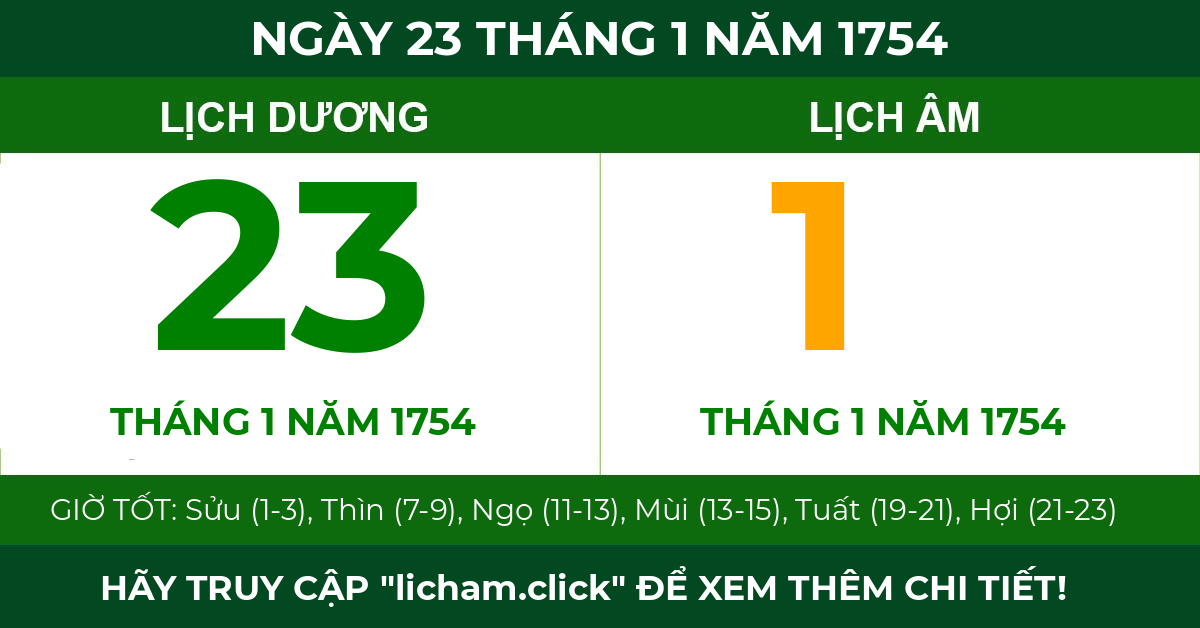 lịch âm ngày 23 tháng 1 năm 1754