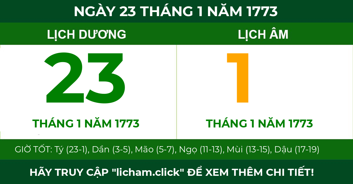 lịch âm ngày 23 tháng 1 năm 1773